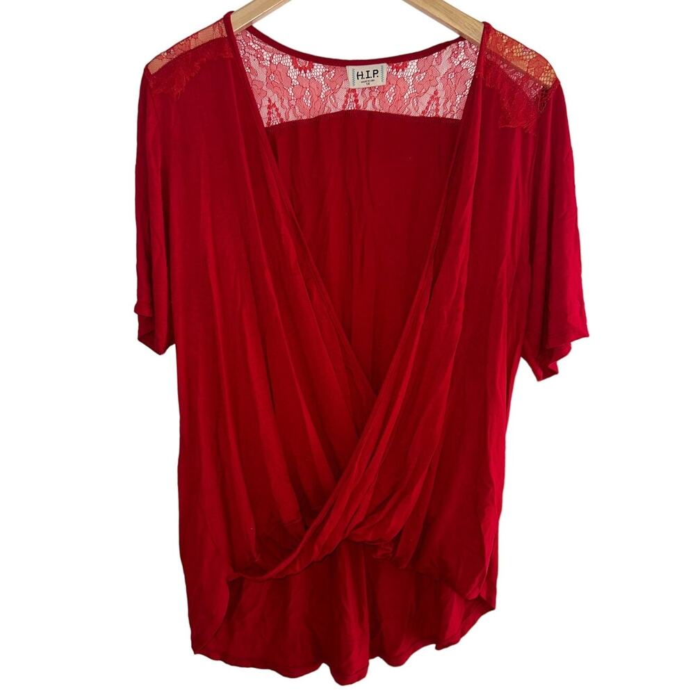 Aritzia Red Lace Surplice Blouse Short Sleeve Stretch Sexy Plus Size 1X Career